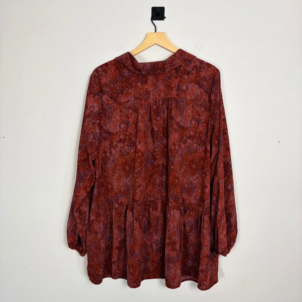 LOGO by Lori Goldstein Tunic Shirt Long‎ Sleeve Button Up 1X Peplum Blouse Woven - Picture 6 of 6